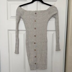 Fashion Nova Off-Shoulder Ribbed Knit Dress with Button Detail